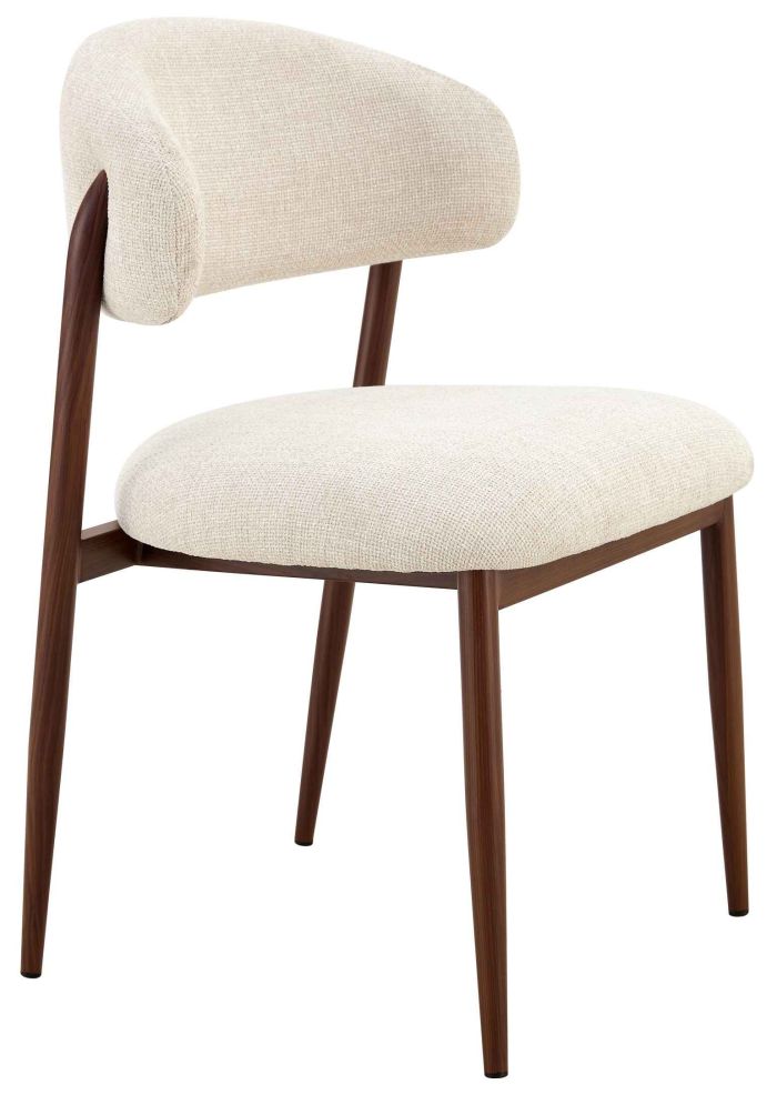 Chaise de salle à manger design revêtement en tissu beige et pieds en acier effet noyer L.53 x P.59 x H.82 cm collection MARBELLA