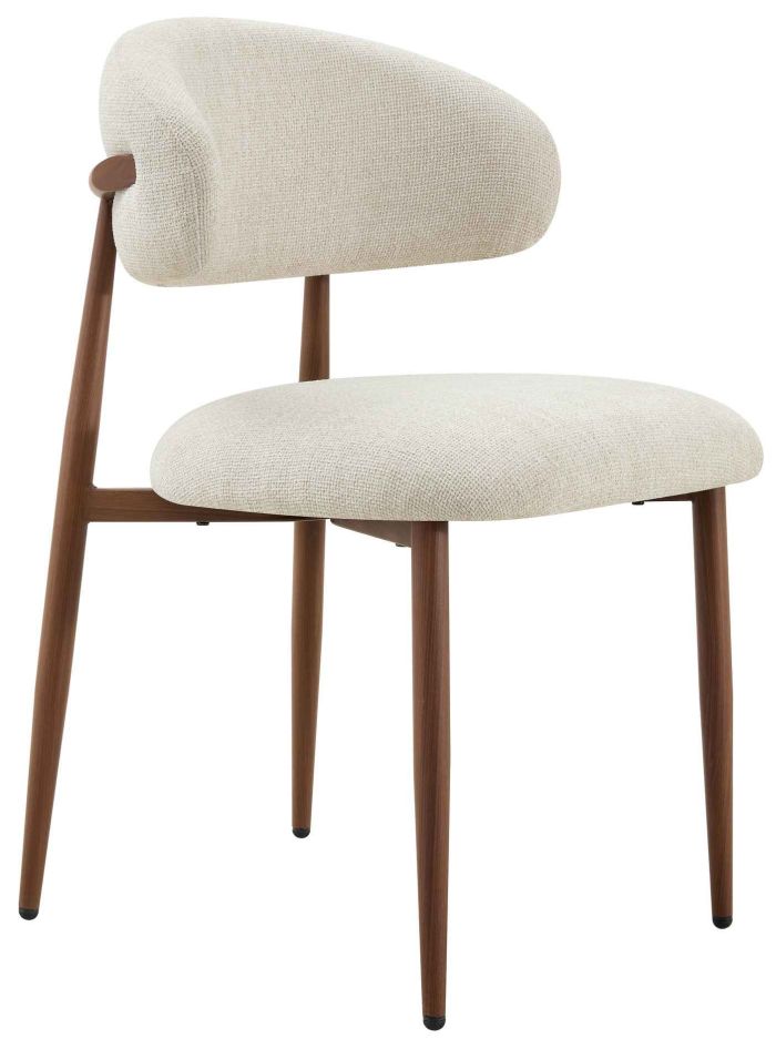 Chaise de salle à manger design revêtement en tissu beige et pieds en acier effet noyer L.57 x P.58 x H.82 cm collection MAGNOLIA