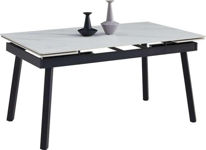 Table de salle à manger design plateau en céramique et pieds en acier coloris Noir et Blanc L.150/210 x P.90 x H.76 cm collection NIKOS