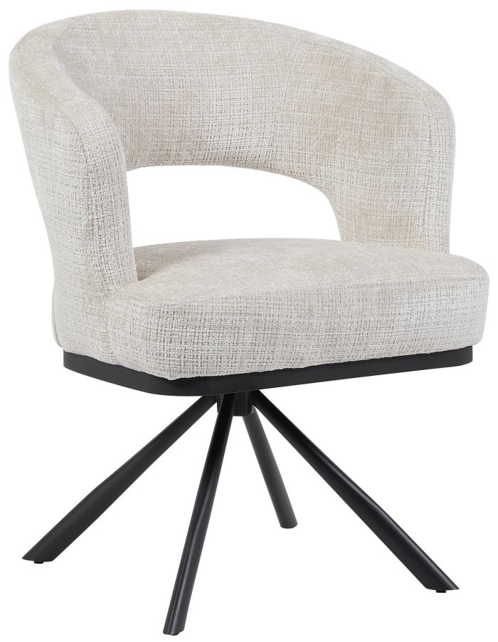 Chaise de salle à manger design revêtement en tissu beige et pieds en acier noir L 66 x P 63 x H 83 cm collection WINTER