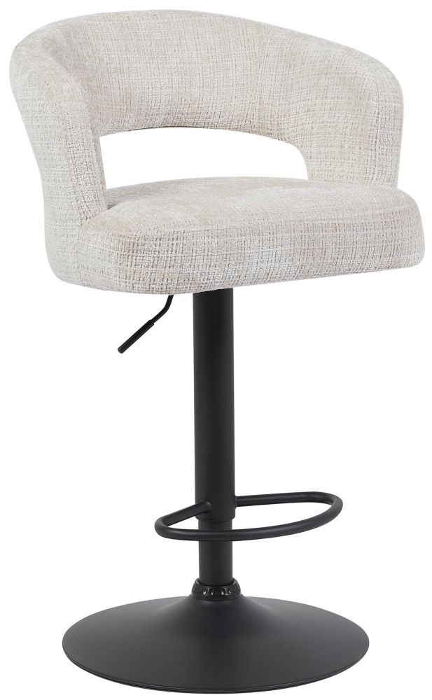 Tabouret de bar design revêtement en tissu beige et pieds en acier noir L x P x H cm collection SUGA