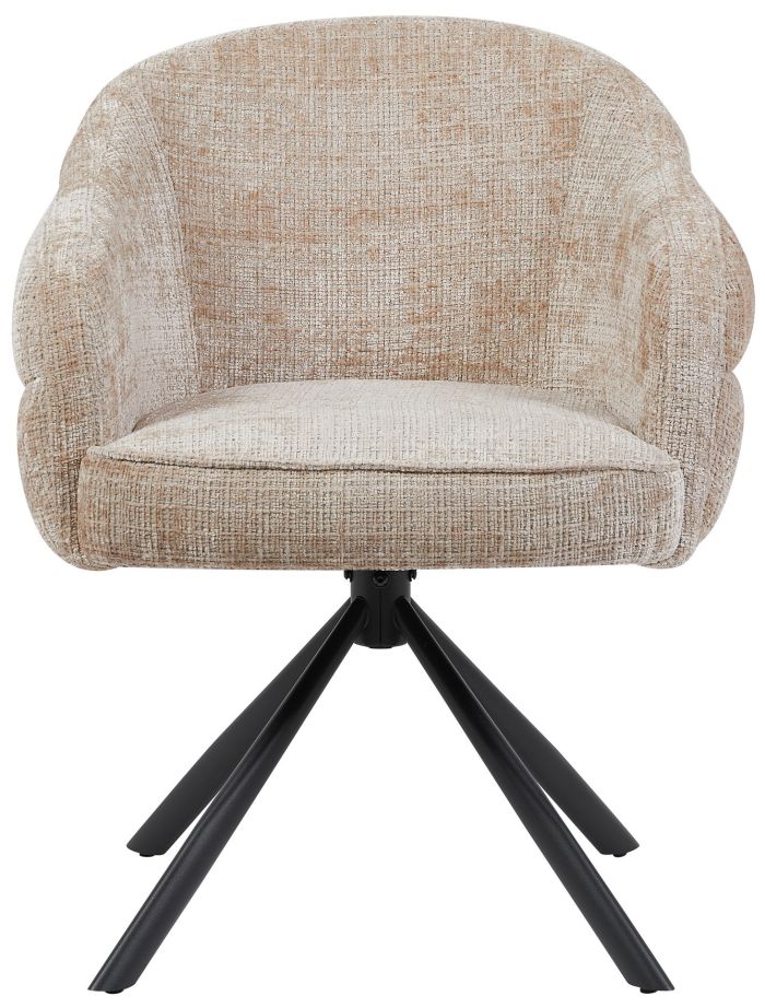 Chaise de salle à manger design revêtement en tissu beige et pieds en acier noir L 62 x P 64 x H 82 cm collection NAYEON