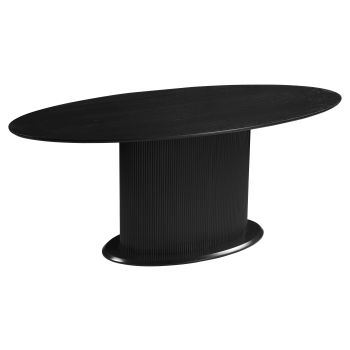 Table de salle à manger ovale design plateau en MDF Veneer et pieds en MDF Veneer coloris Noir L.200 x P.100 x H.76 cm collection FLORA