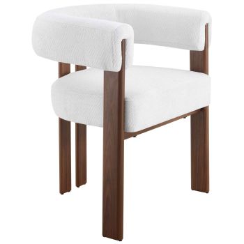 Chaise de salle à manger design revêtement en tissu blanc et pieds en acier effet noyer L.66 x P.56 x H.76 cm collection MIMOSA