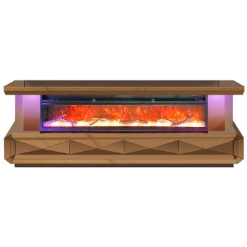 Meuble tv design avec cheminée artificielle intégrée en bois MDF et miroir bronze L.200 x P.40 x H.70 cm collection CLEO