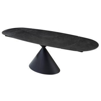 Table de salle à manger extensible design plateau en pierre frittée Gris foncé et pieds en acier coloris Noir L.160-240 x P.90 x H.75 cm collection ANGELA