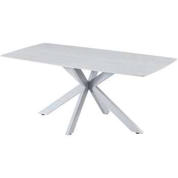 Table de salle à manger design plateau en céramique anti-griffe blanc et pieds en métal blanc L.180 x P.90 x H.76 cm collection ONTARIO