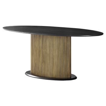 Table de salle à manger ovale design plateau en MDF Veneer et pieds en MDF Veneer coloris Noir et Doré L.200 x P.100 x H.76 cm collection FLORA