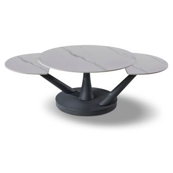 Table basse extensible design plateau en marbre artificiel coloris blanc et pieds en acier coloris noir L.85-140 x P.85 x H.45.6 cm collection SAVONA