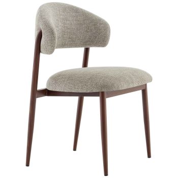 Chaise de salle à manger design revêtement en tissu taupe et pieds en acier effet noyer L.53 x P.59 x H.82 cm collection MARBELLA