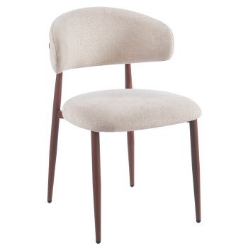 Chaise de salle à manger design revêtement en tissu taupe et pieds en acier effet noyer L.57 x P.58 x H.82 cm collection MAGNOLIA