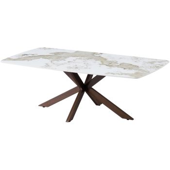Table basse design plateau en céramique anti-griffe coloris beige et pandora et pieds en métal effet noyer L.130 x P.70 x H.45 cm collection ONTARIO