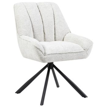 Chaise de salle à manger design revêtement en tissu beige et pieds en acier noir L 62 x P 64 x H 84.5 cm collection YUNA