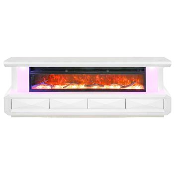 Meuble tv design avec cheminée artificielle intégrée en bois MDF et miroir blanc L.200 x P.40 x H.70 cm collection CLEO