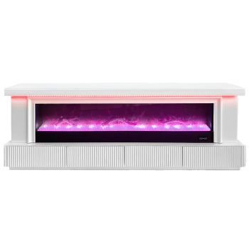 Meuble tv design avec cheminée artificielle intégrée en bois MDF et miroir blanc L.200 x P.40 x H.70 cm collection LOLA
