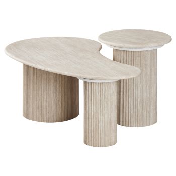 Table basse gigogne design plateau en marbre artificiel et pieds en MDF coloris Beige L.120 x P.70 x H.45 / D.50 x H.55 cm collection DEBRA