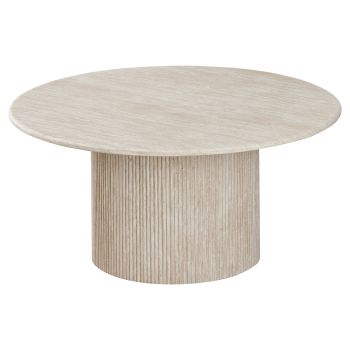 Table basse ronde design plateau en marbre artificiel et pieds en MDF coloris beige D.100 x H.45 cm collection DEBRA