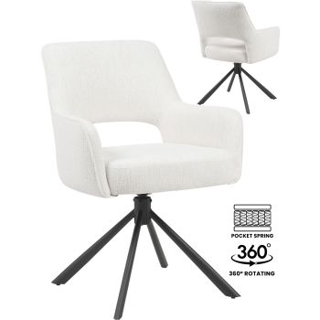 Chaise de salle à manger design rotatives à 360° revêtement en tissu beige avec piétement en acier noir avec des ressorts ensachés L.73 x P. 58 x H.62 cm collection SAMOS