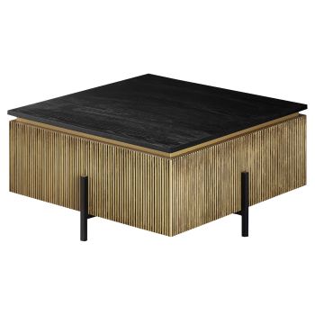 Table basse design plateau en MDF Veneer et pieds en acier coloris Noir et Doré L.90 x P.90 x H.43 cm collection GUSTA