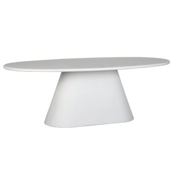 Table de salle à manger design ovale en bois mdf et microciment coloris blanc L.220 x P.110 x H.76 cm collection AOSTA